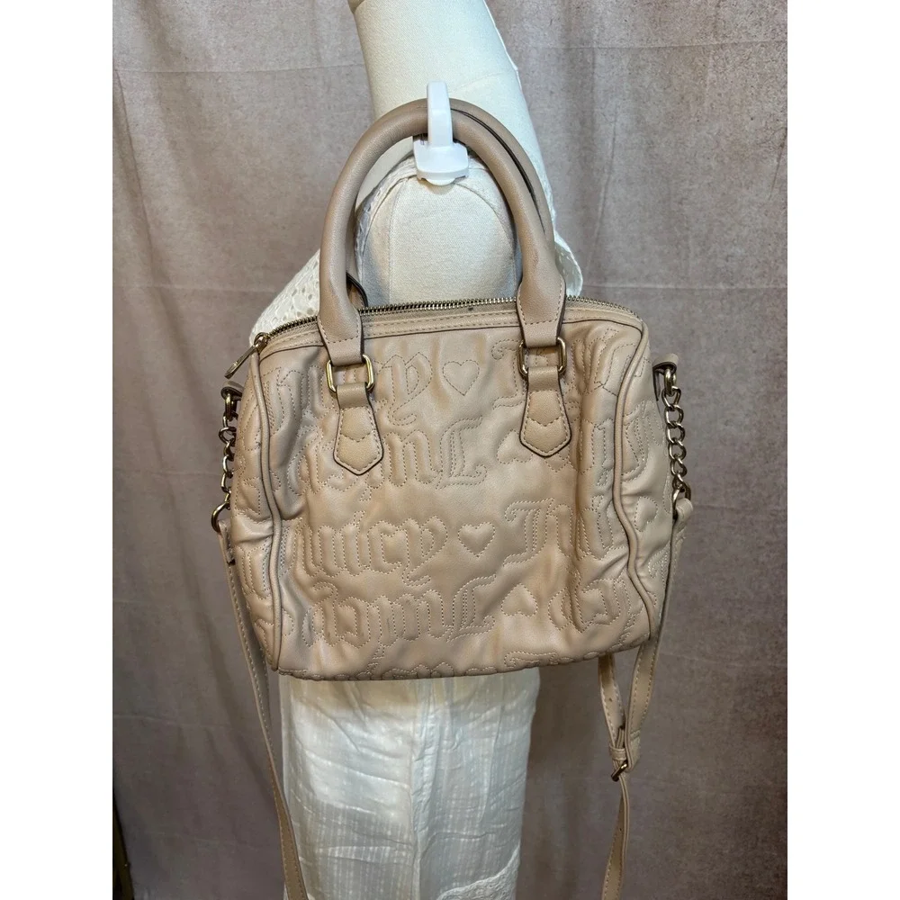 Juicy Couture Beige Embroidered Logo Satchel Crossbody‎ Bag Heart Charm